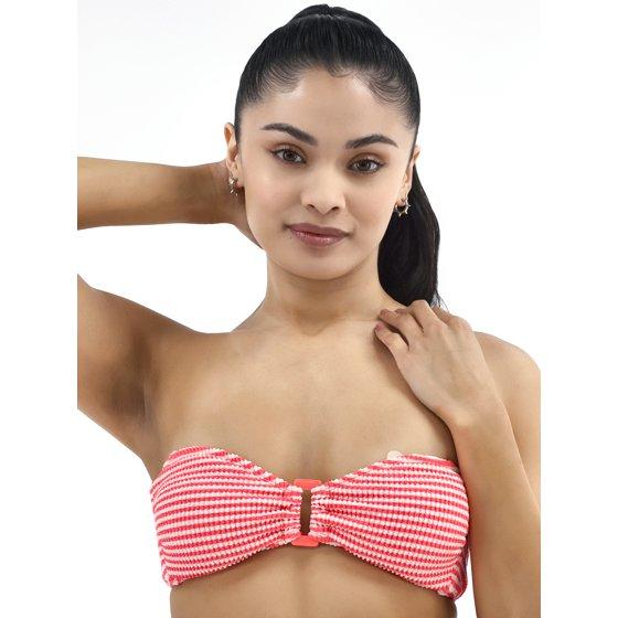 Women's No Boundaries Striped Crinkle Bandeau Swim Top