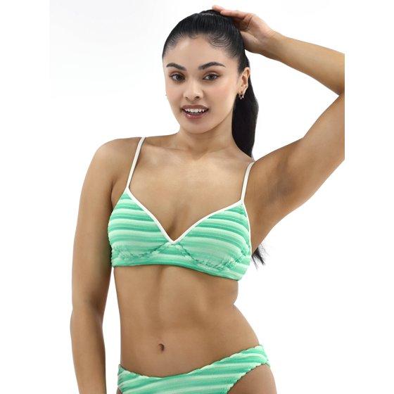 No Boundaries Women's and Women's Plus Terry Stripe Underwire Swim Top