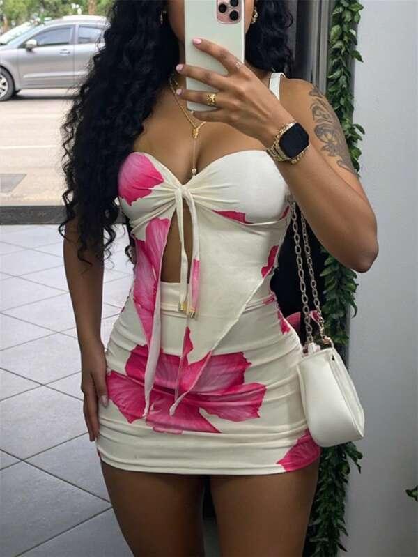 INAWLY 2pcs Women Summer Holiday Cami Top And Mini Skirt Set