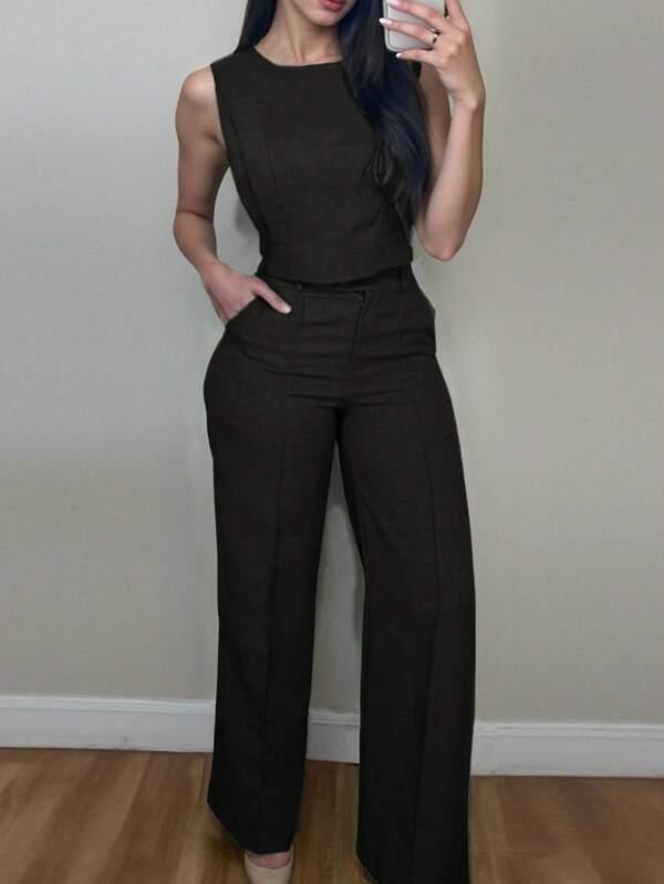 Women's Solid Color Camisole & Pants 2 Pieces Set, Casual For Spring & Summer