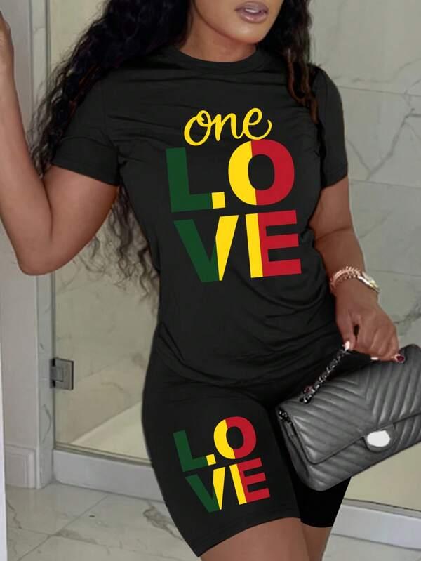"LOVE" Slogan Print Casual Comfortable Lounge Wear Set