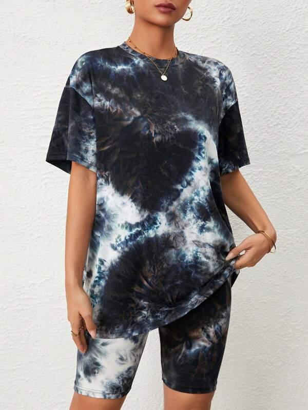 Tie Dye Drop Shoulder Tee & Biker Shorts