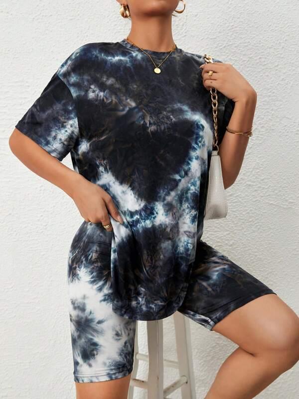 Tie Dye Drop Shoulder Tee & Biker Shorts